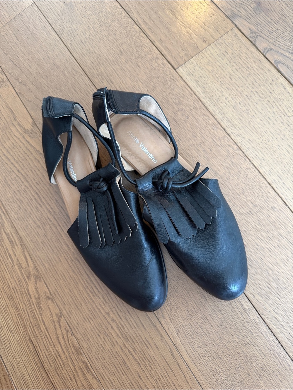 Black Leather Fringe Cutout Brogues/ Loafers